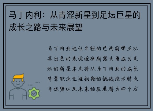 马丁内利：从青涩新星到足坛巨星的成长之路与未来展望
